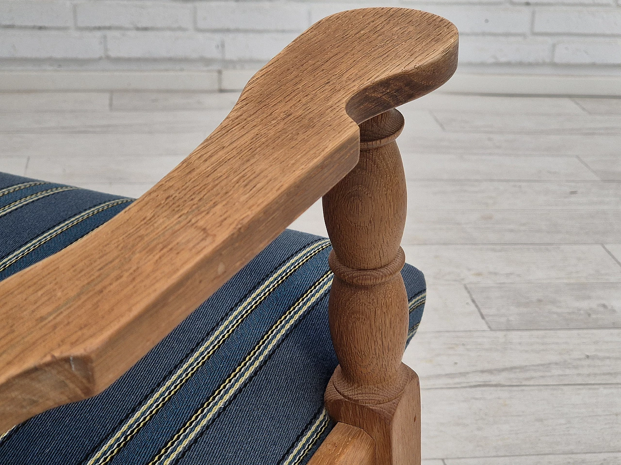 Rocking chair with footrest in oak and blue wool fabric, 1970s 10