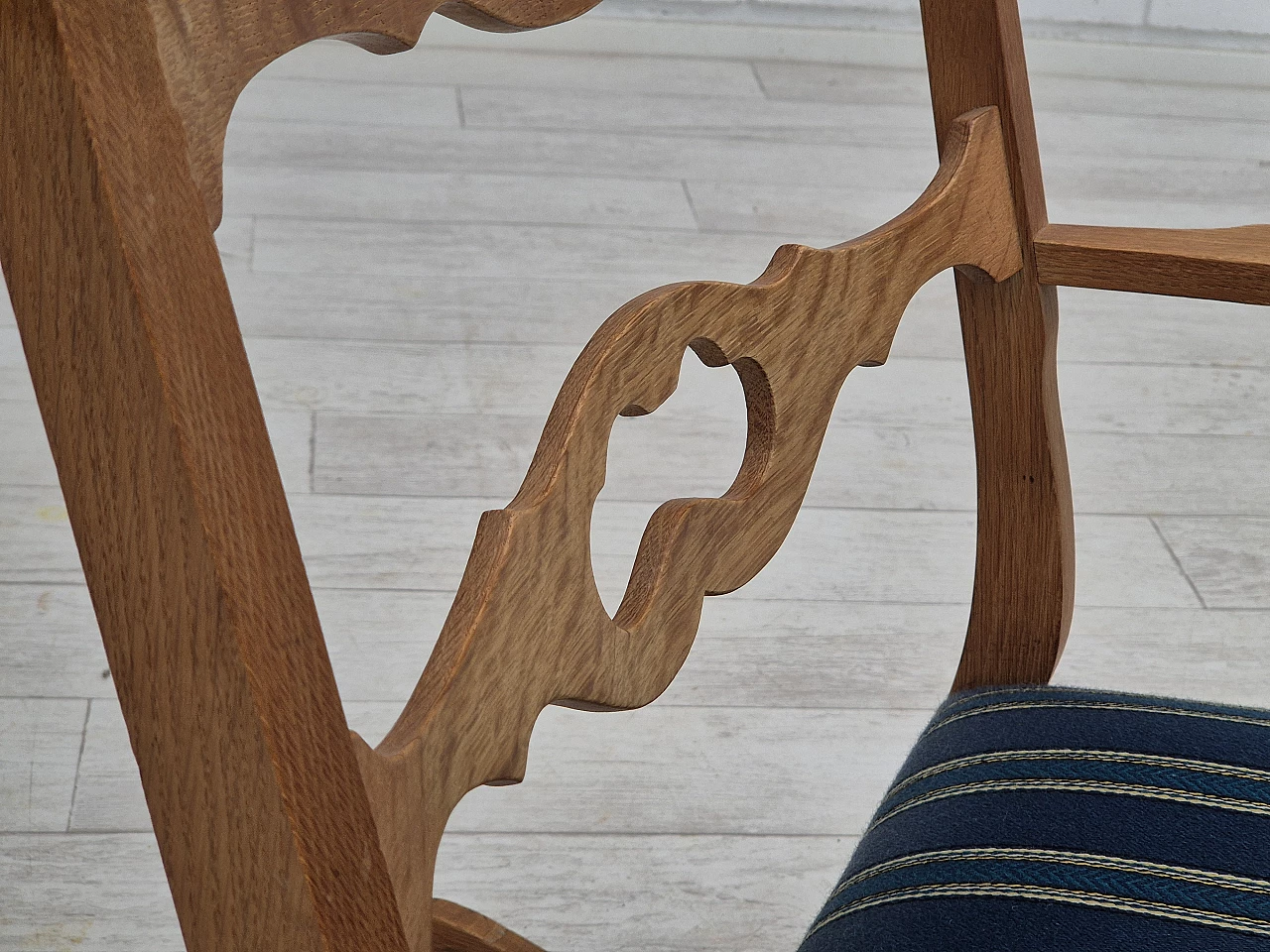 Rocking chair with footrest in oak and blue wool fabric, 1970s 17