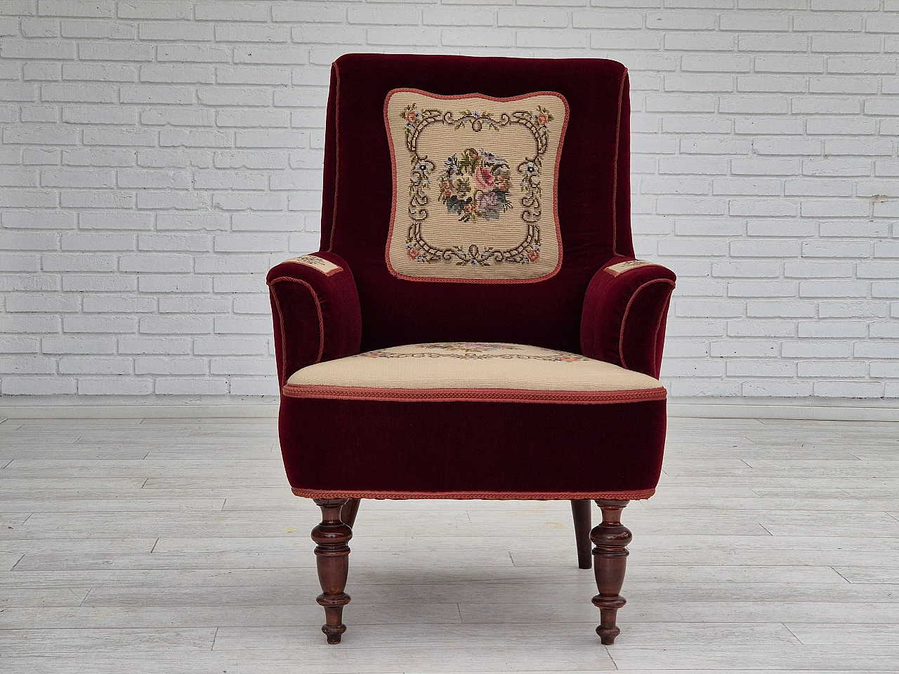 Danish highback armchair with wool patches, 1950s 1