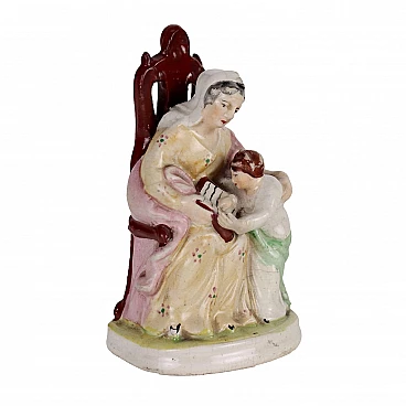 Woman and child, sculpture in Staffordshire porcelain, 19th century