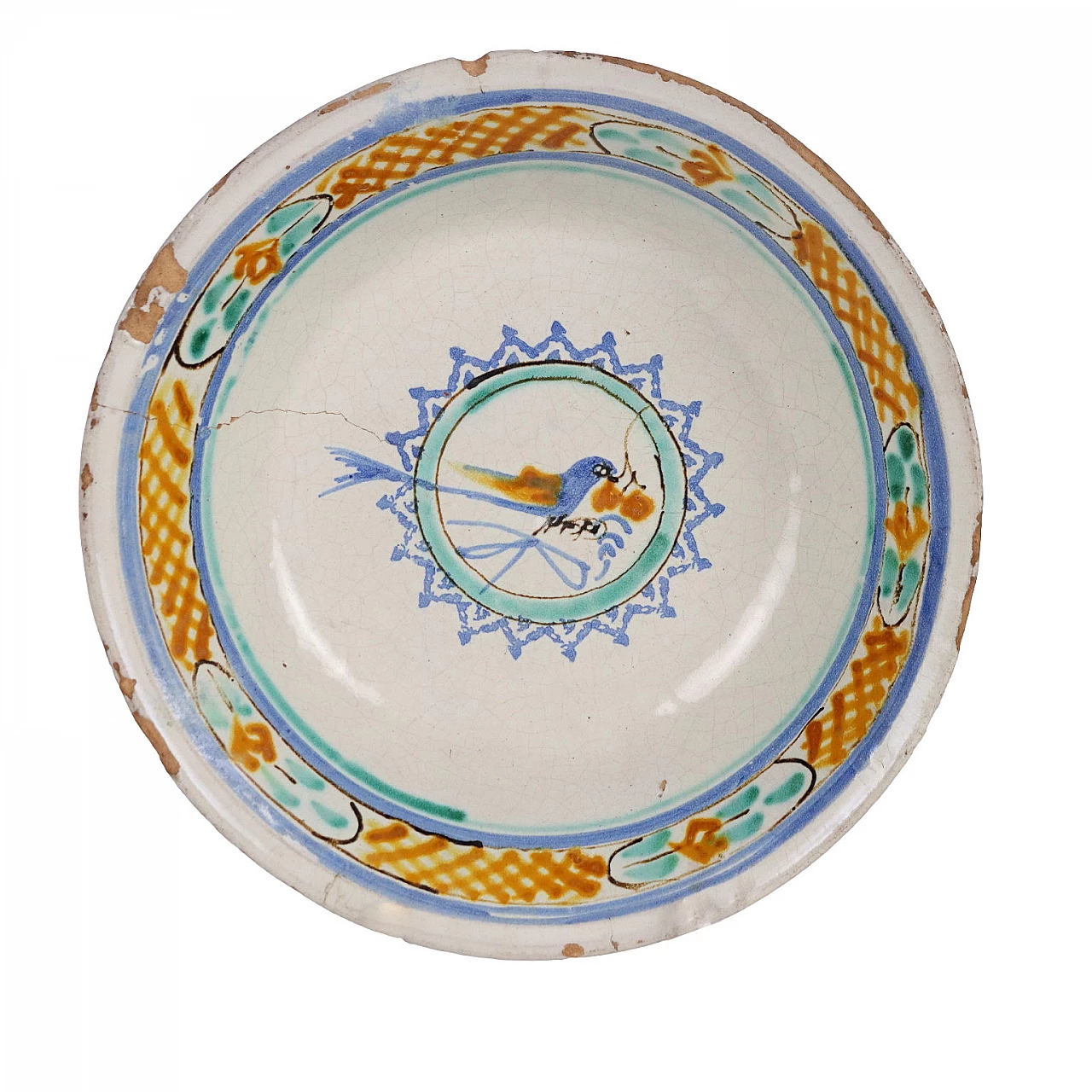 Majolica of Grottaglie bowl with decorations, 19th century 1