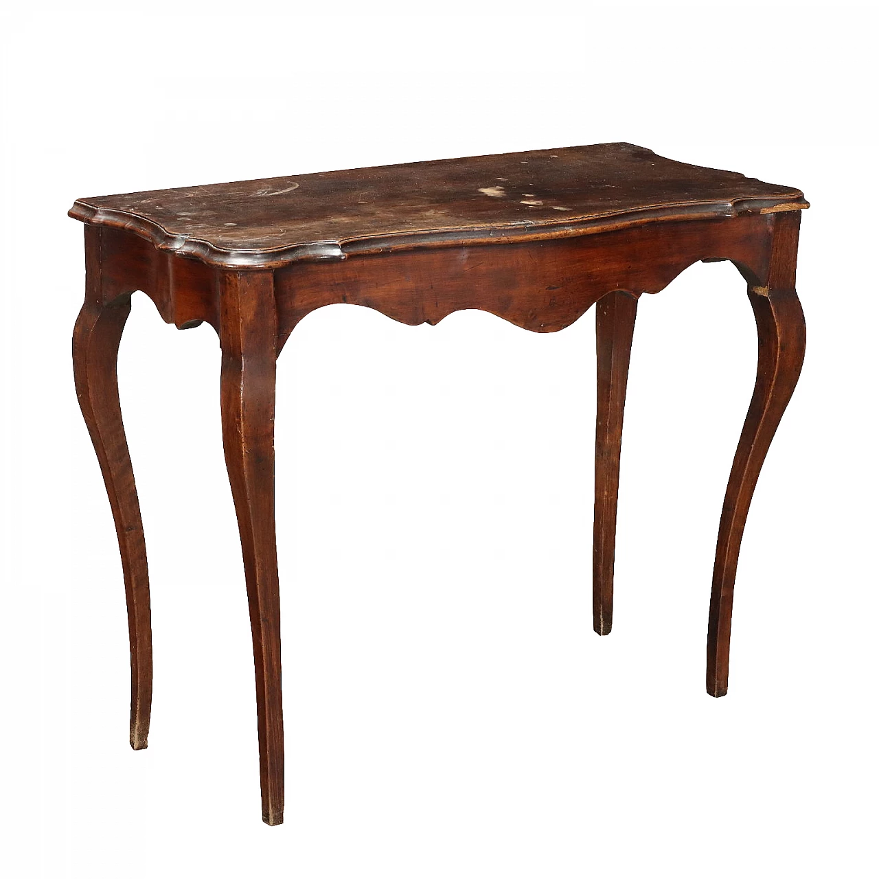 Console in cherry wood with walnut top and wavy legs, 18th century 1