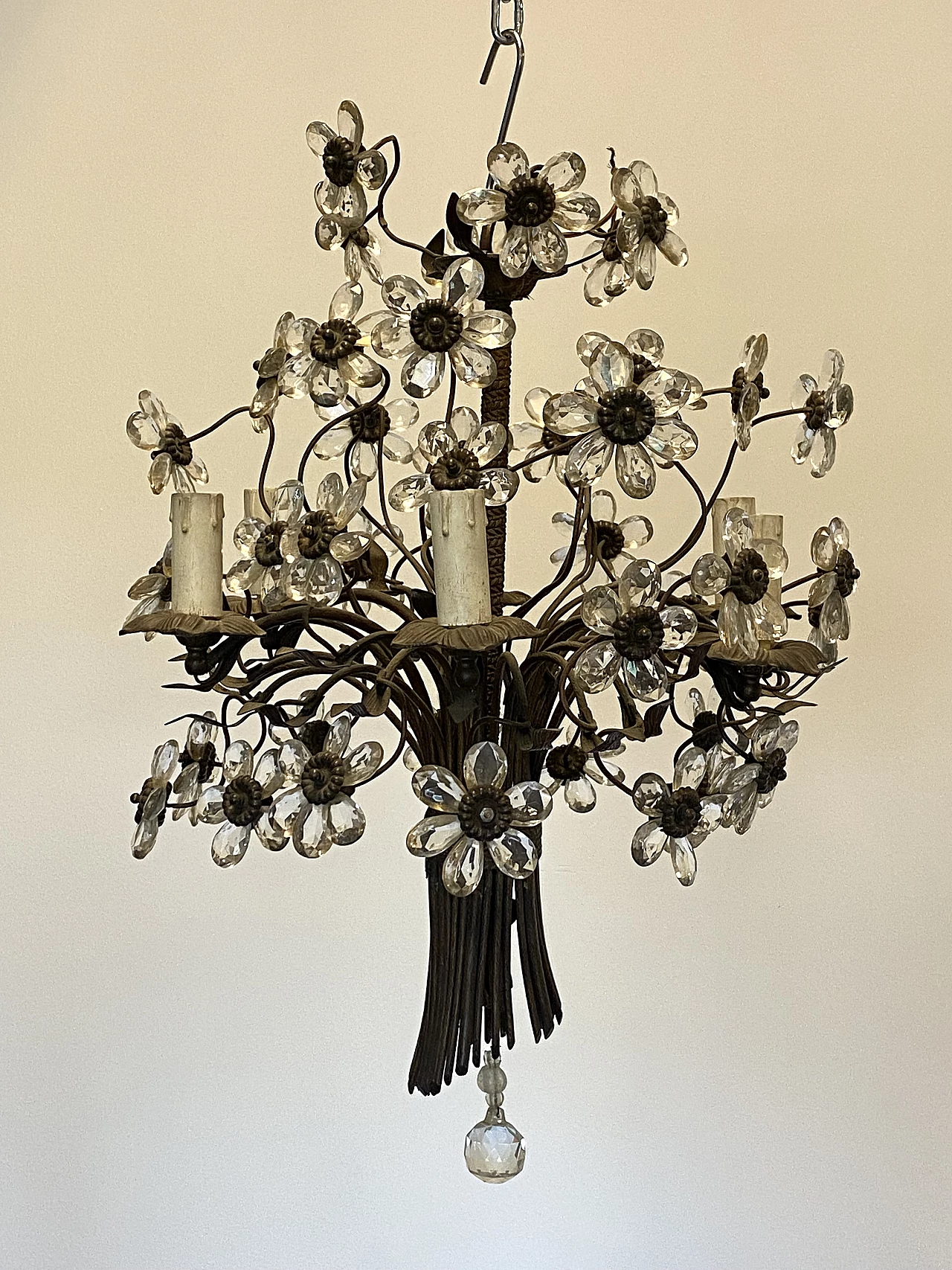 Bouquet-shaped chandelier in brass, bronze and glass, 1960s 1