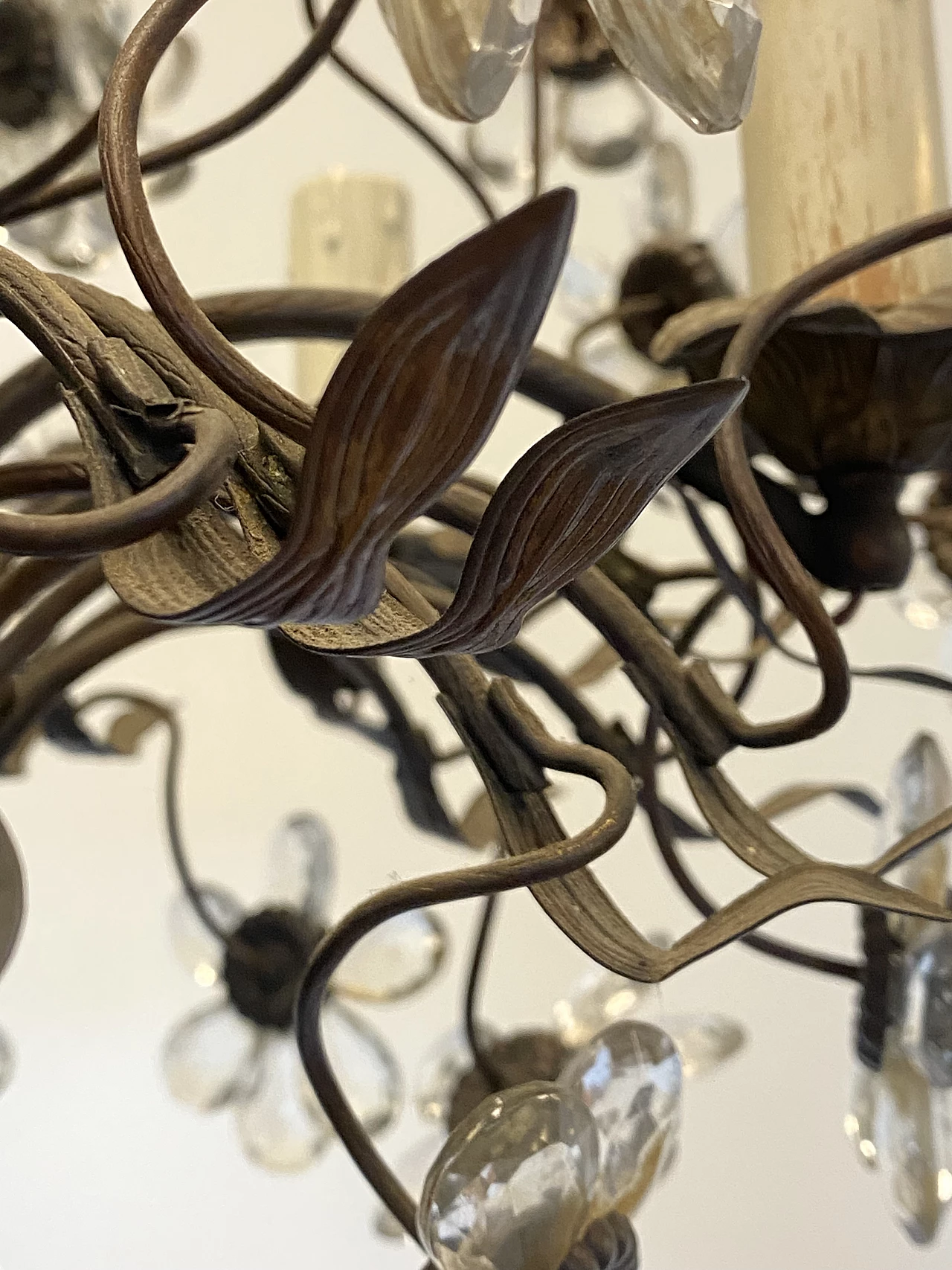 Lampadario a forma di bouquet in bronzo, ottone e vetro, anni '60 10