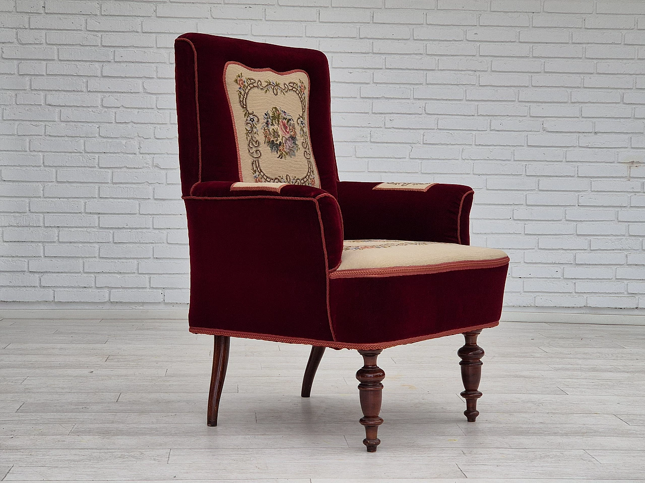 Danish highback armchair with wool patches, 1950s 2
