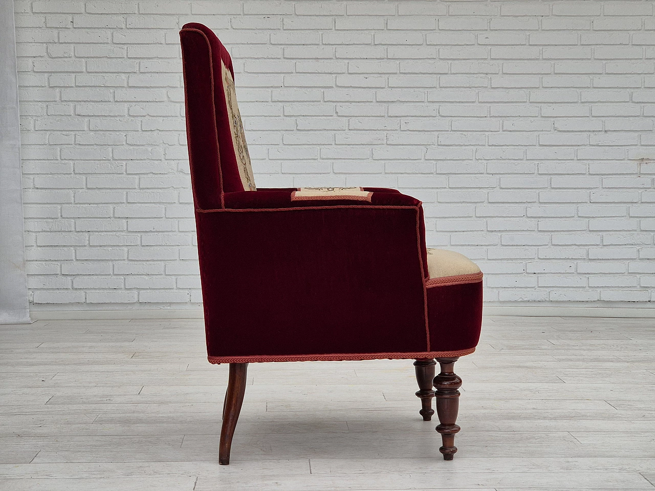 Danish highback armchair with wool patches, 1950s 4