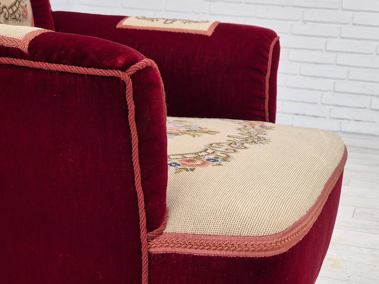 Danish highback armchair with wool patches, 1950s 5