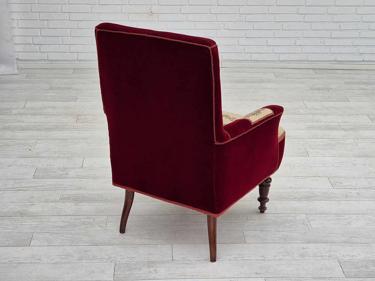 Danish highback armchair with wool patches, 1950s 7