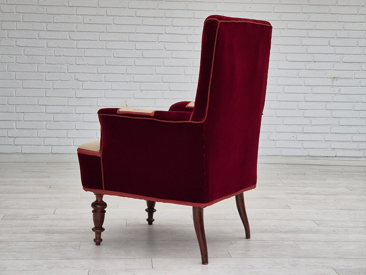 Danish highback armchair with wool patches, 1950s 9