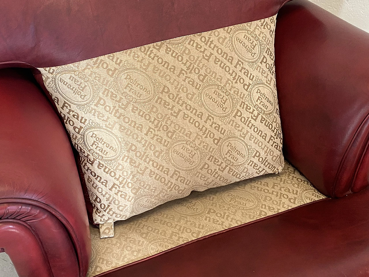 Red leather armchair by Frau, 1980s 8