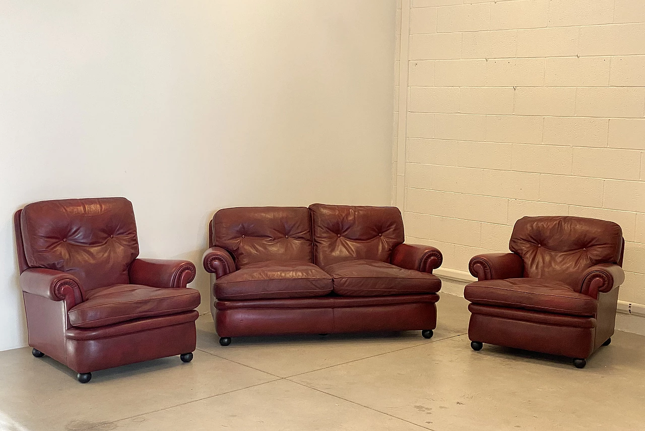 Red leather armchair by Frau, 1980s 11