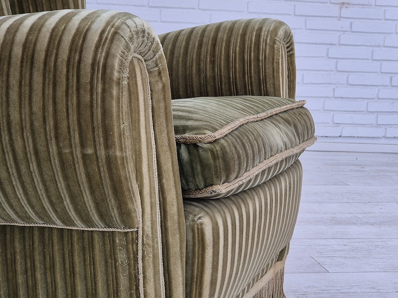 Danish green velvet armchair with high back, 1960s 2