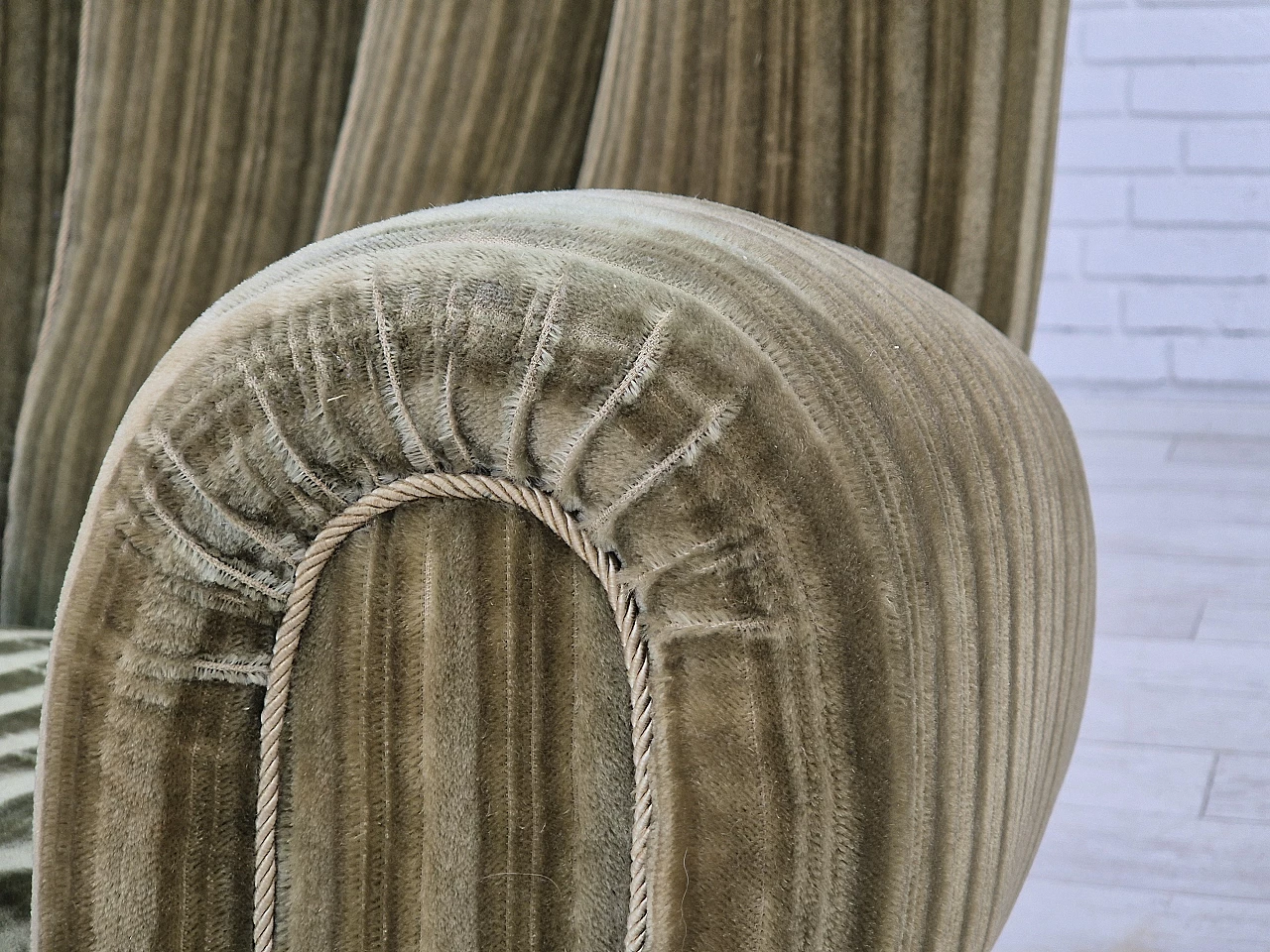 Danish green velvet armchair with high back, 1960s 4