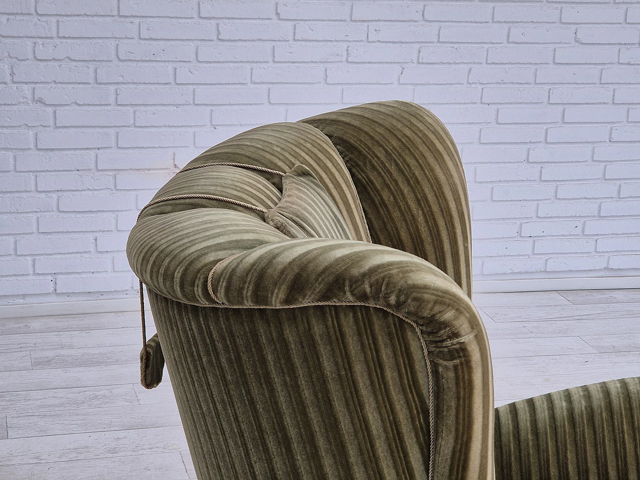 Danish green velvet armchair with high back, 1960s 5