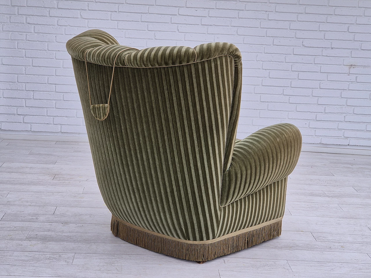 Danish green velvet armchair with high back, 1960s 7