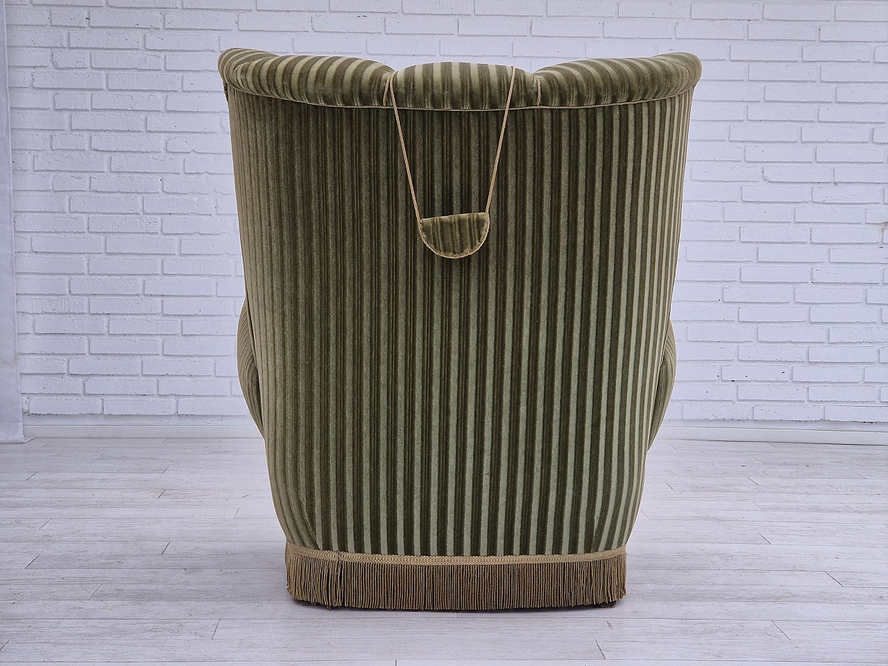 Danish green velvet armchair with high back, 1960s 9