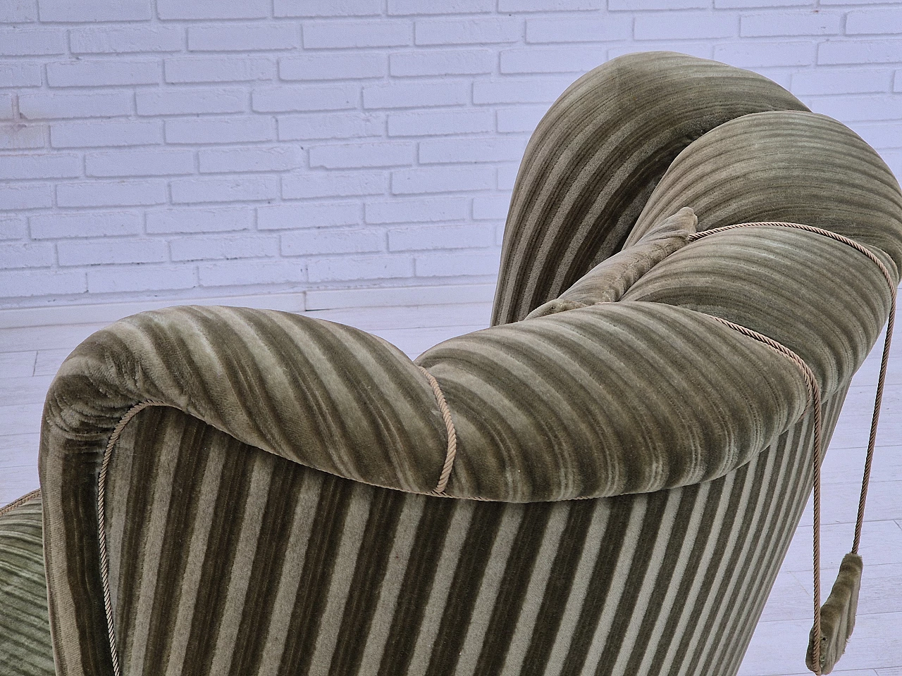 Danish green velvet armchair with high back, 1960s 10