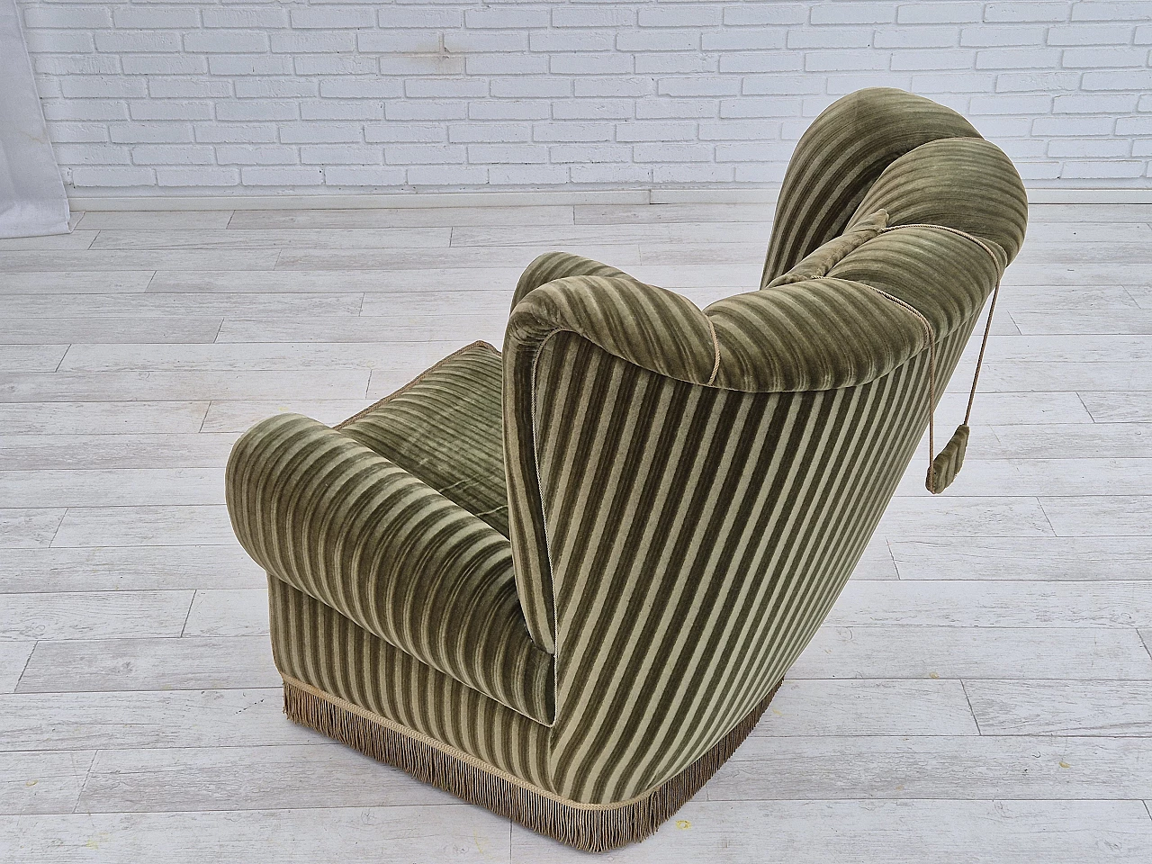 Danish green velvet armchair with high back, 1960s 11