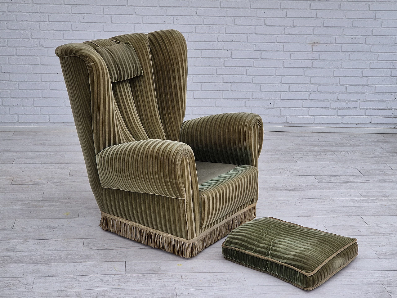 Danish green velvet armchair with high back, 1960s 14