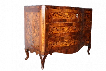 Louis XV chest of drawers in walnut, olive, maple and ebony, 1750