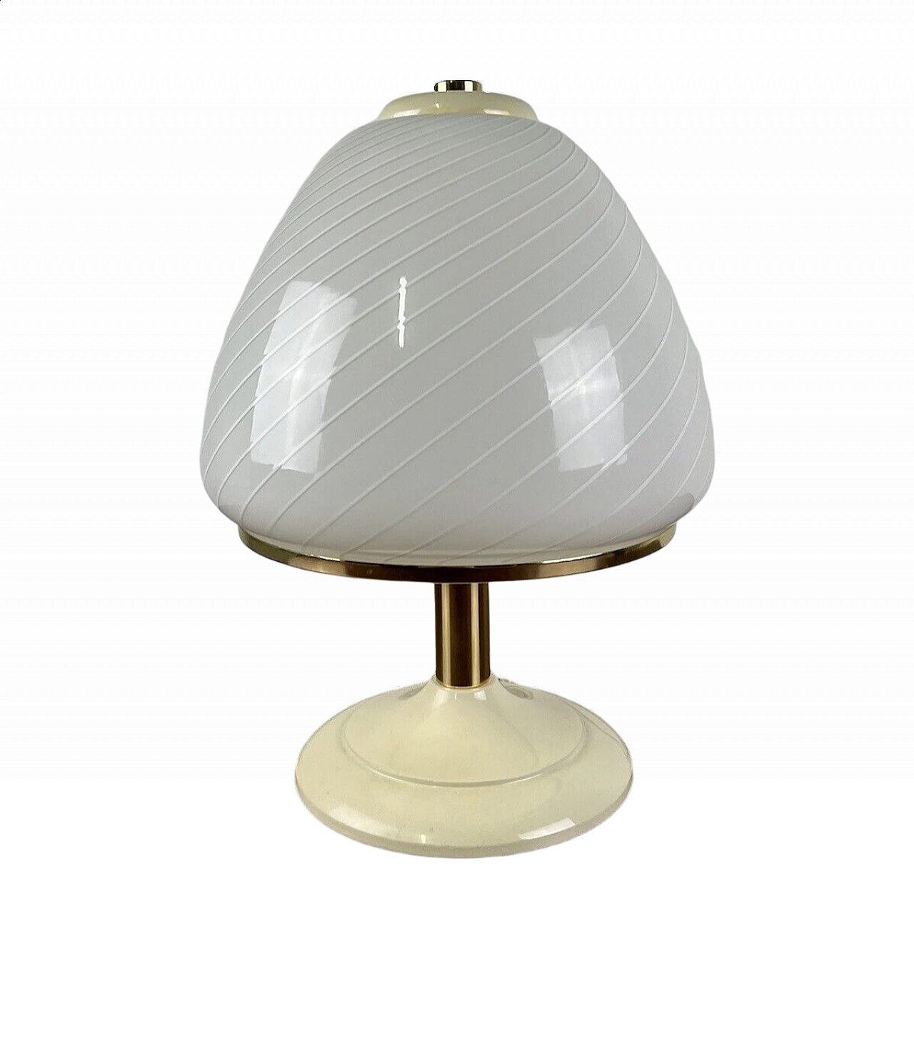 Varnished metal, glass and brass table lamp, 1970s 3