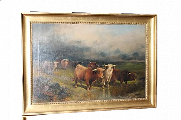 Gibb Thomas Henr, Paesaggio con mucche, olio su tela, 1887
