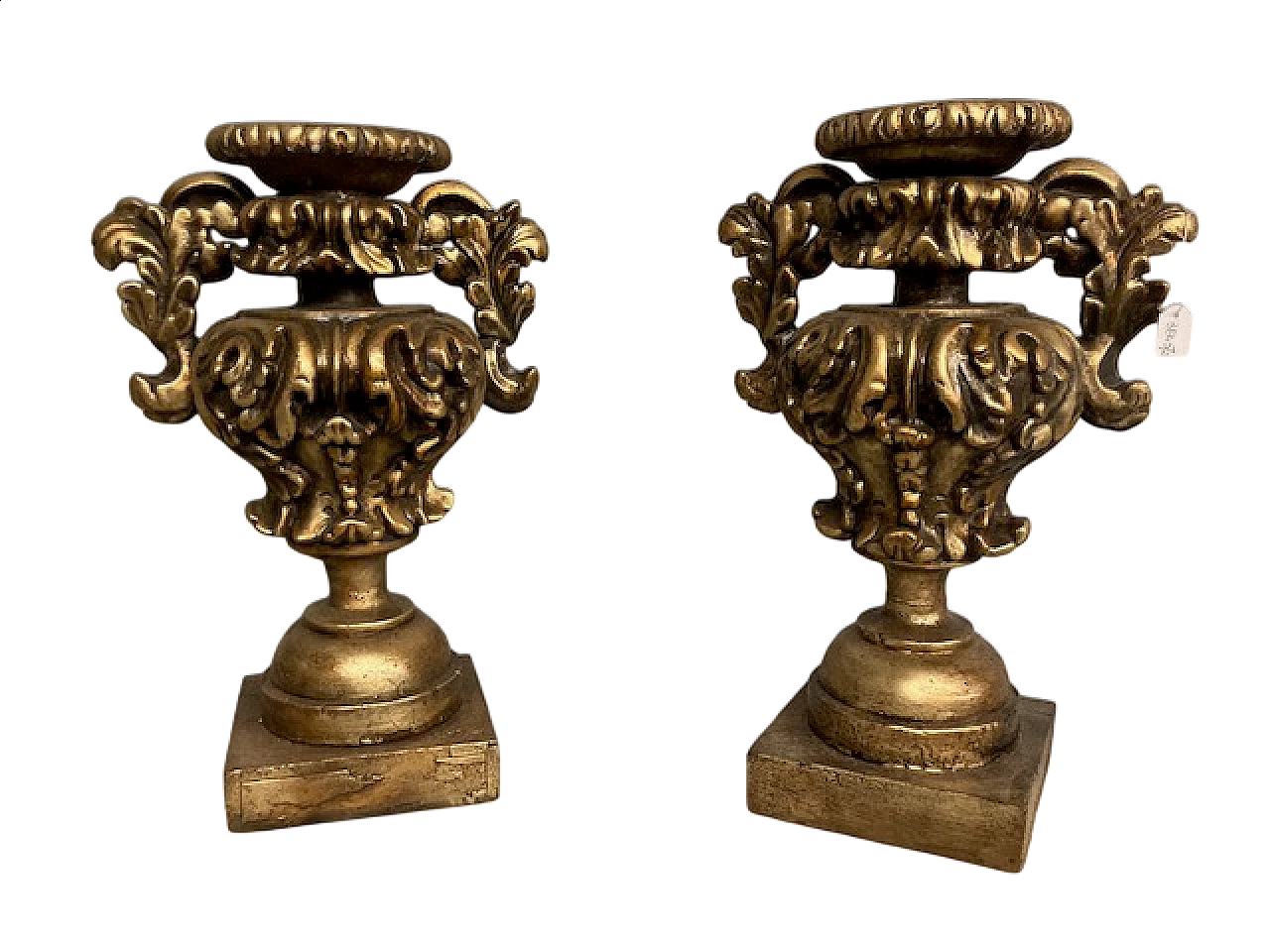 Pair of gilded carved wooden palm vases, 19th century 14