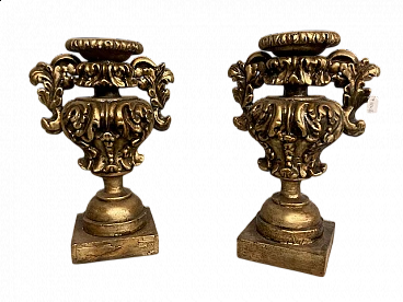 Pair of gilded carved wooden palm vases, 19th century