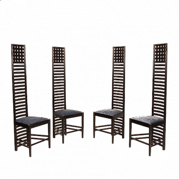 4 Hill House chairs by Charles Rennie Mackintosh for Alivar, 1980s