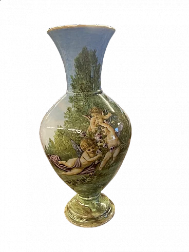 Majolica vase with putti by Ginori, 1850