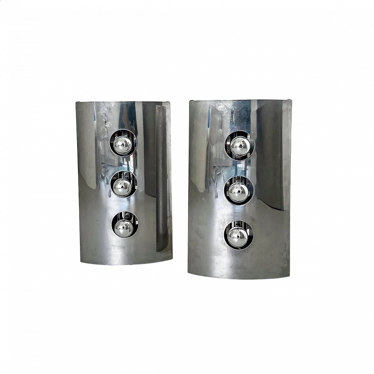 Pair of stainless steel wall lights by Reggiani, 1960s 8