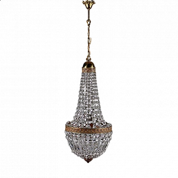Hot air balloon chandelier in glass and metal, 1950s
