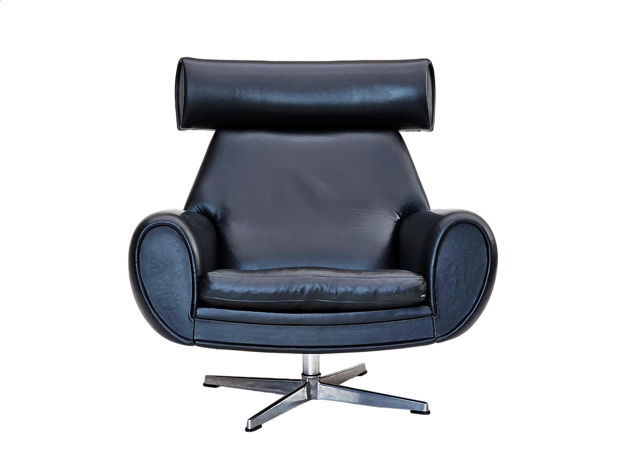 Danish leather and aluminium swivel armchair, 1960s 18
