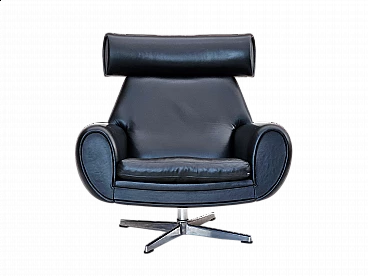 Danish leather and aluminium swivel armchair, 1960s