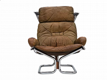 Armchair in brown leather by Harald Relling for Westnofa, 1970s