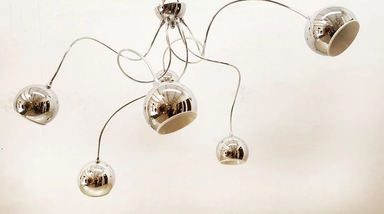 Lampadario orientabile con sfere cromate, anni '70 11