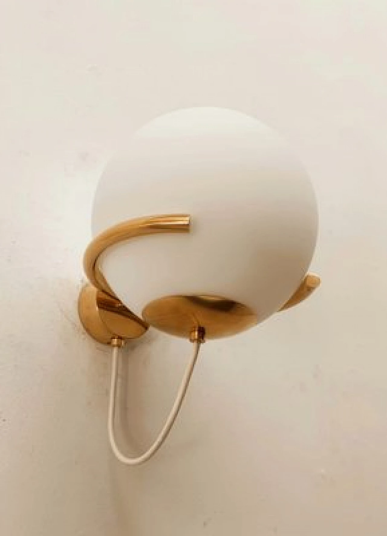 Brass and white glass wall light, 1970s 1