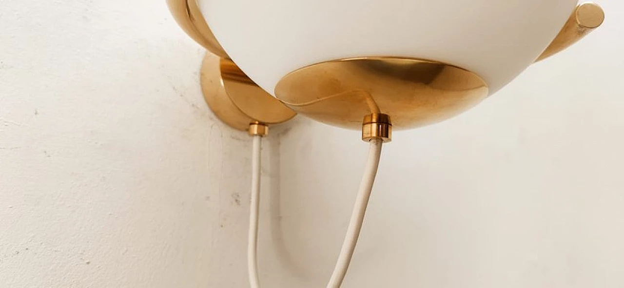 Brass and white glass wall light, 1970s 5