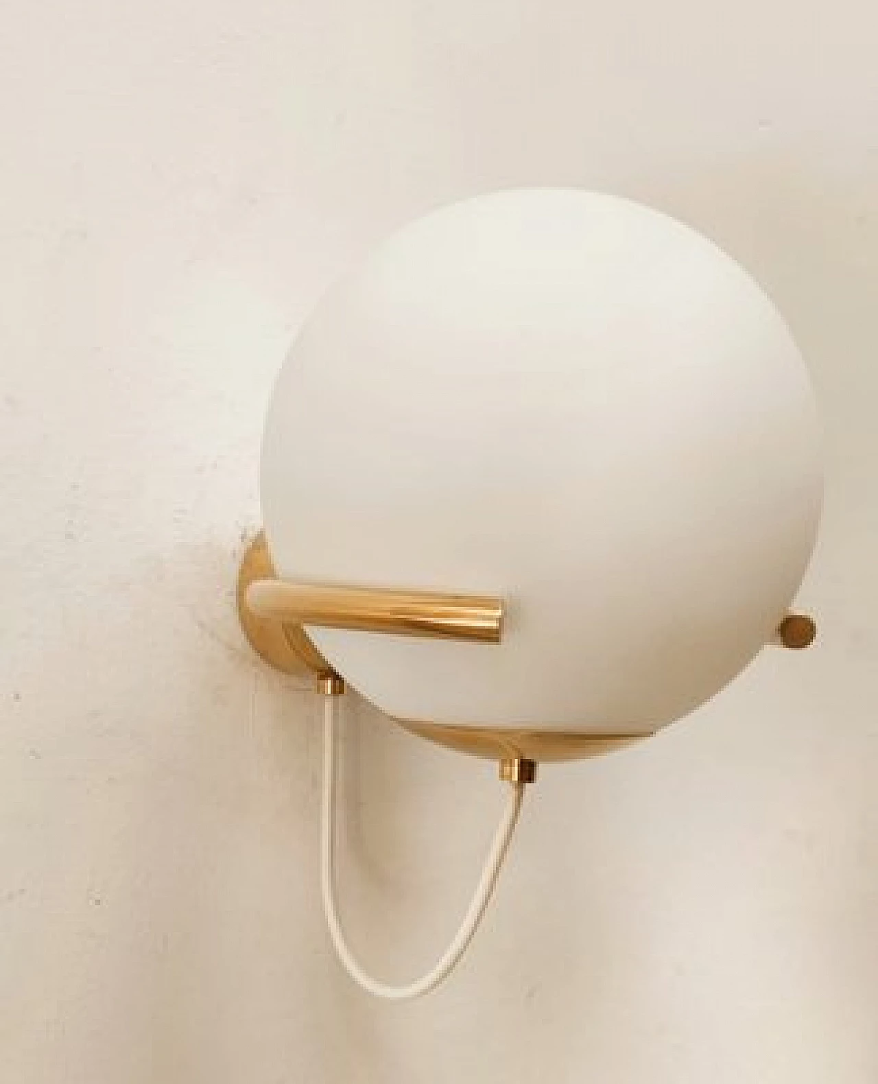 Brass and white glass wall light, 1970s 8