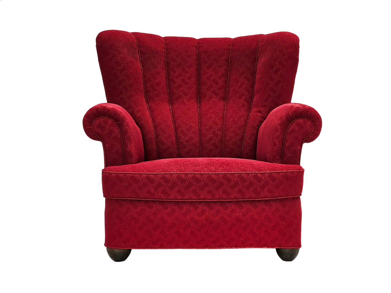 Danish oak armchair in red cotton and wool fabric, 1960s 14