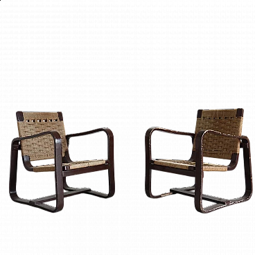 Pair of Bocconi bent wood armchairs by Giuseppe Pagano, 1940s