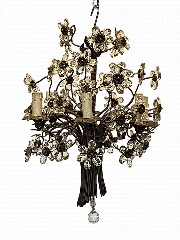 Bouquet-shaped chandelier in brass, bronze and glass, 1960s