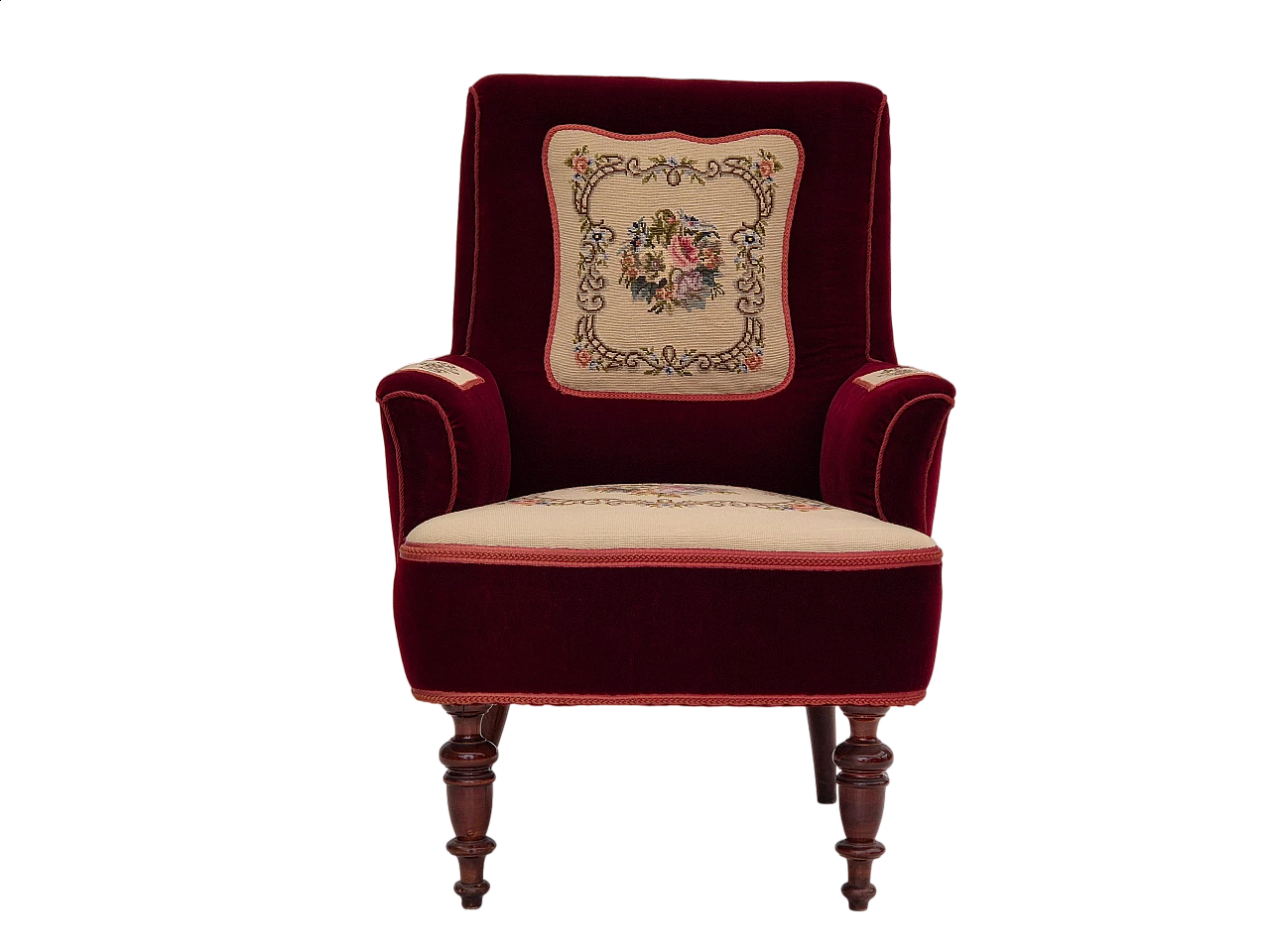 Poltrona danese con schienale alto con toppe in lana, anni '50 18