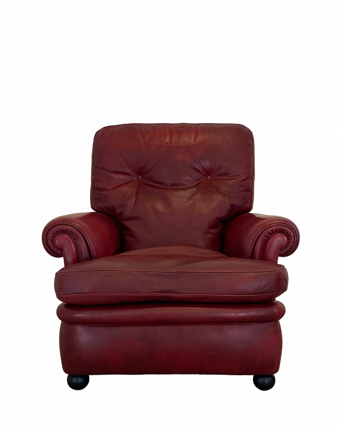 Red leather armchair by Frau, 1980s 13