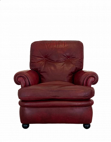 Red leather armchair by Frau, 1980s