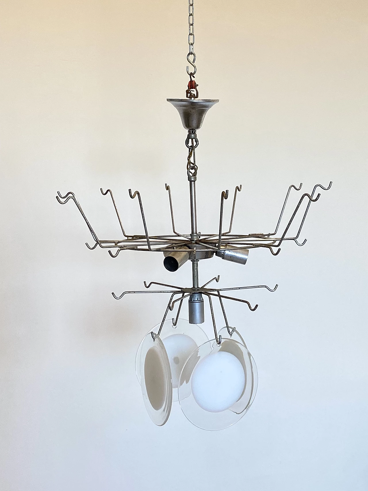 Chandelier in iron, steel and glass by Vistosi, 1960s 2