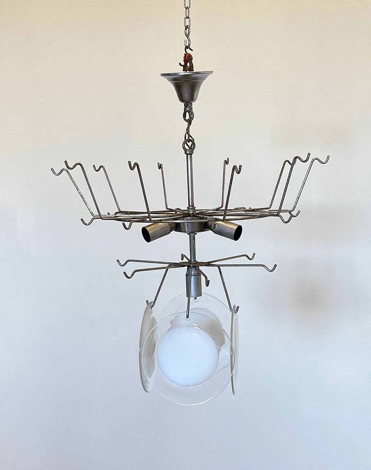 Lampadario in ferro, acciaio e vetro di Vistosi, anni '60 5