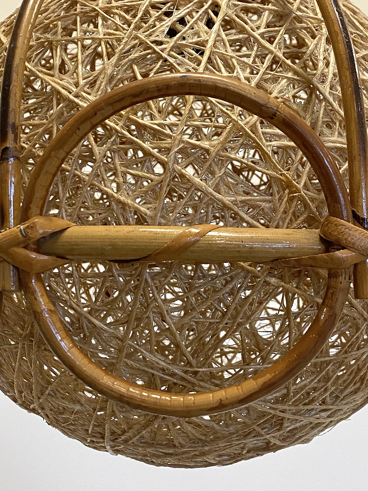 Bent bamboo and rope ceiling lamp, 1970s 5