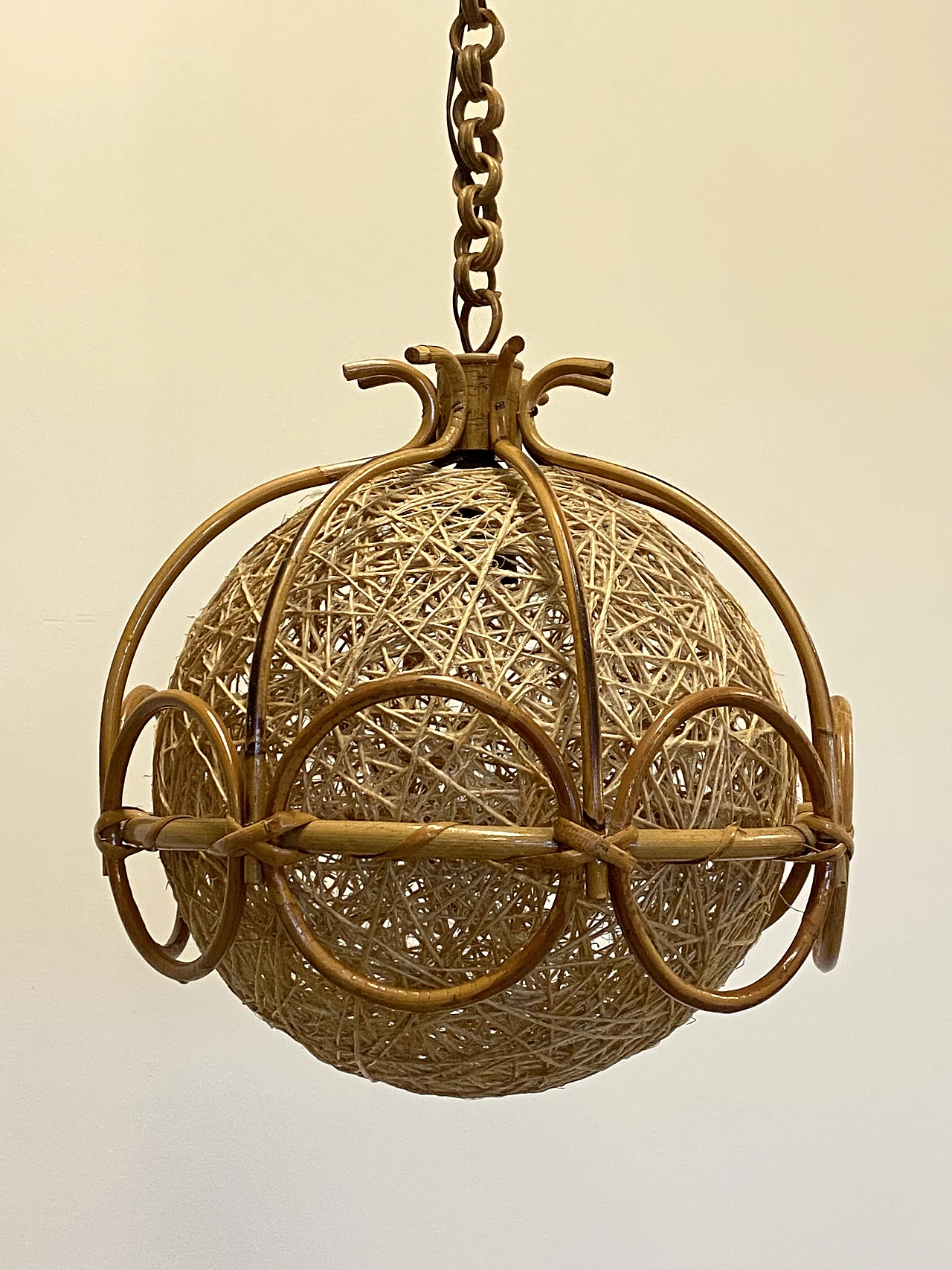 Bent bamboo and rope ceiling lamp, 1970s 10
