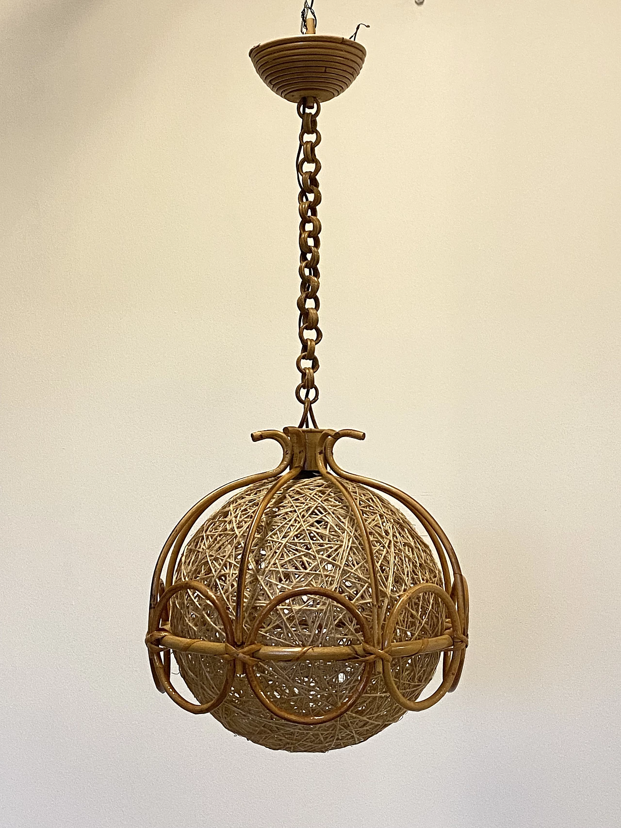 Bent bamboo and rope ceiling lamp, 1970s 11
